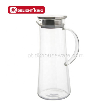 Nova jarra de vidro com tampa de filtro de aço inoxidável